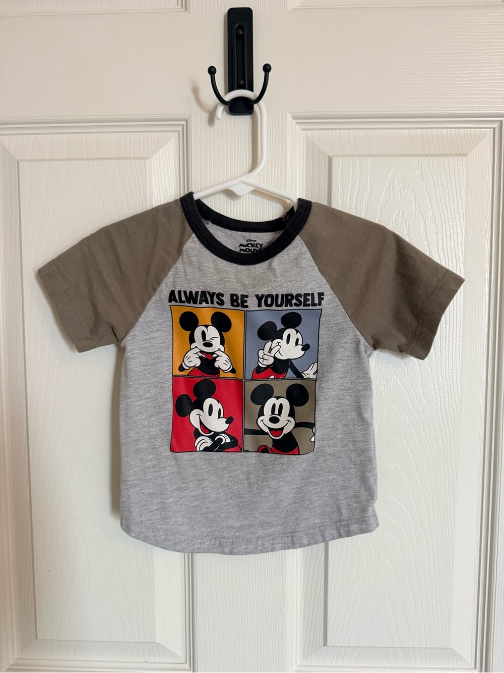 Mickey Mouse 'Always Be Yourself' Grey & Green Raglan Tee